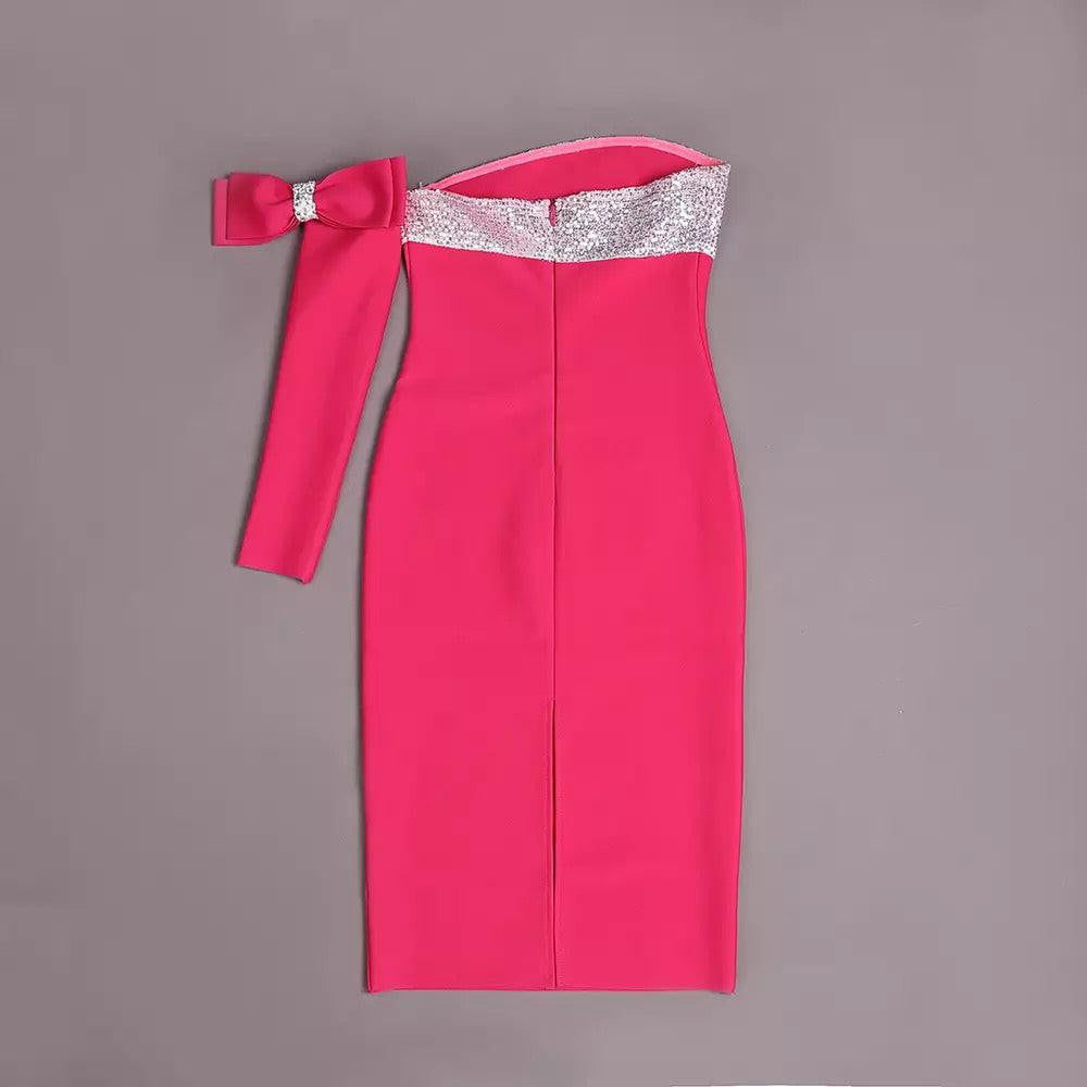 KittenAlarm - Rachel Off Shoulder Bow Embellishment Midi Dress