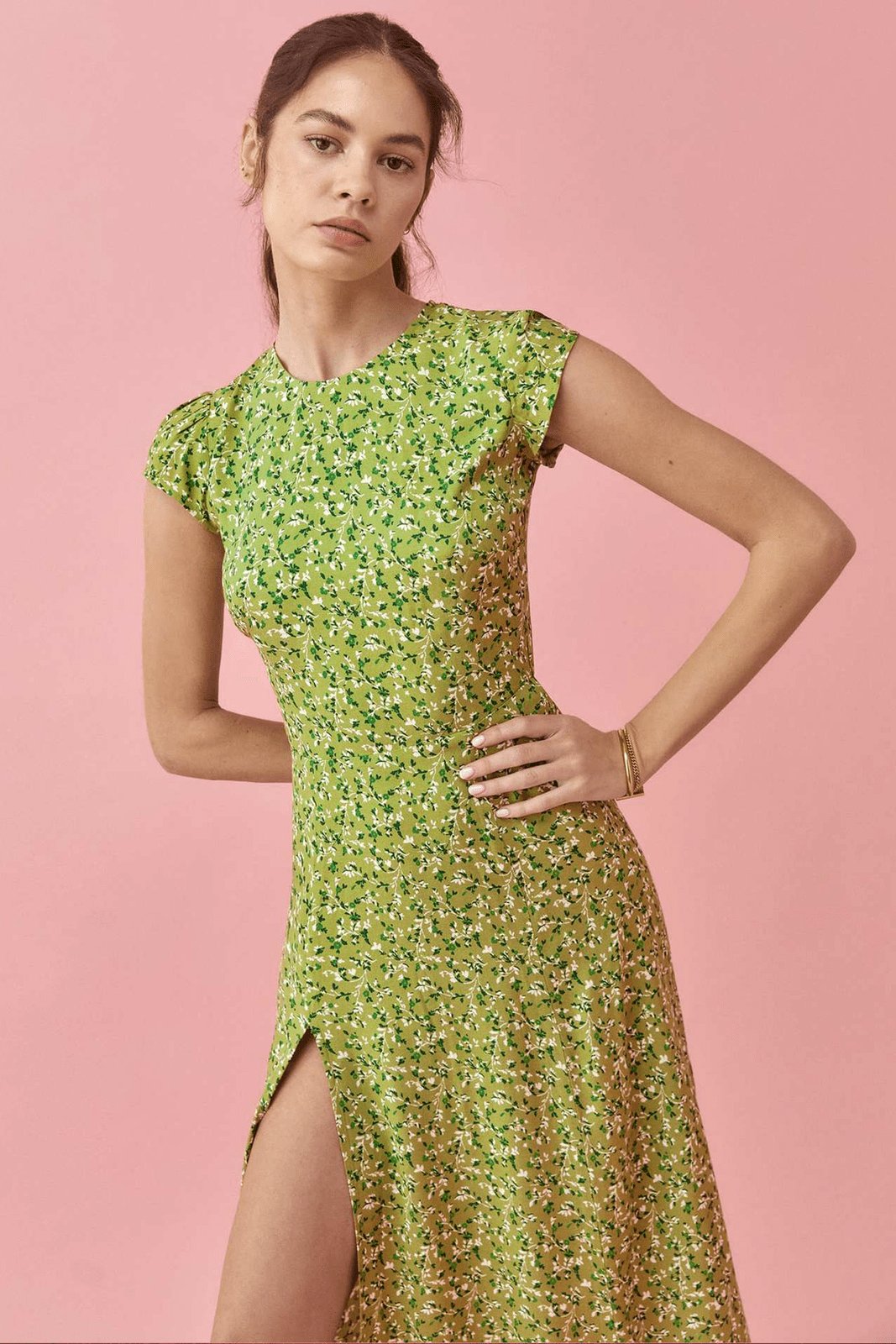 Floral Print Cap Sleeve High Split Bodycon Midi Summer Dress