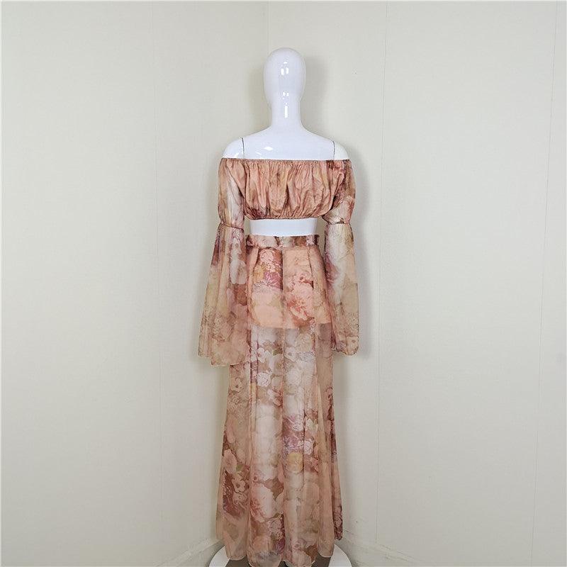KittenAlarm - Raelynn Floral Off Shoulder Layered Sleeve & Slit Hem Skirt Set