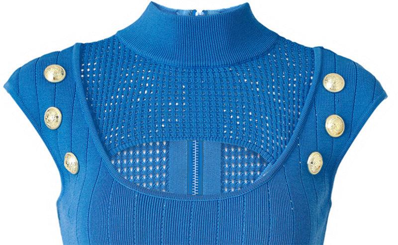 Ribbed Knit High Neck Cut Out Bodycon Midi Dress
