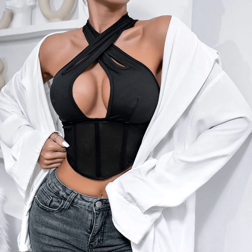 KittenAlarm - Rebeckah Halter Neck Cutout Corset Top