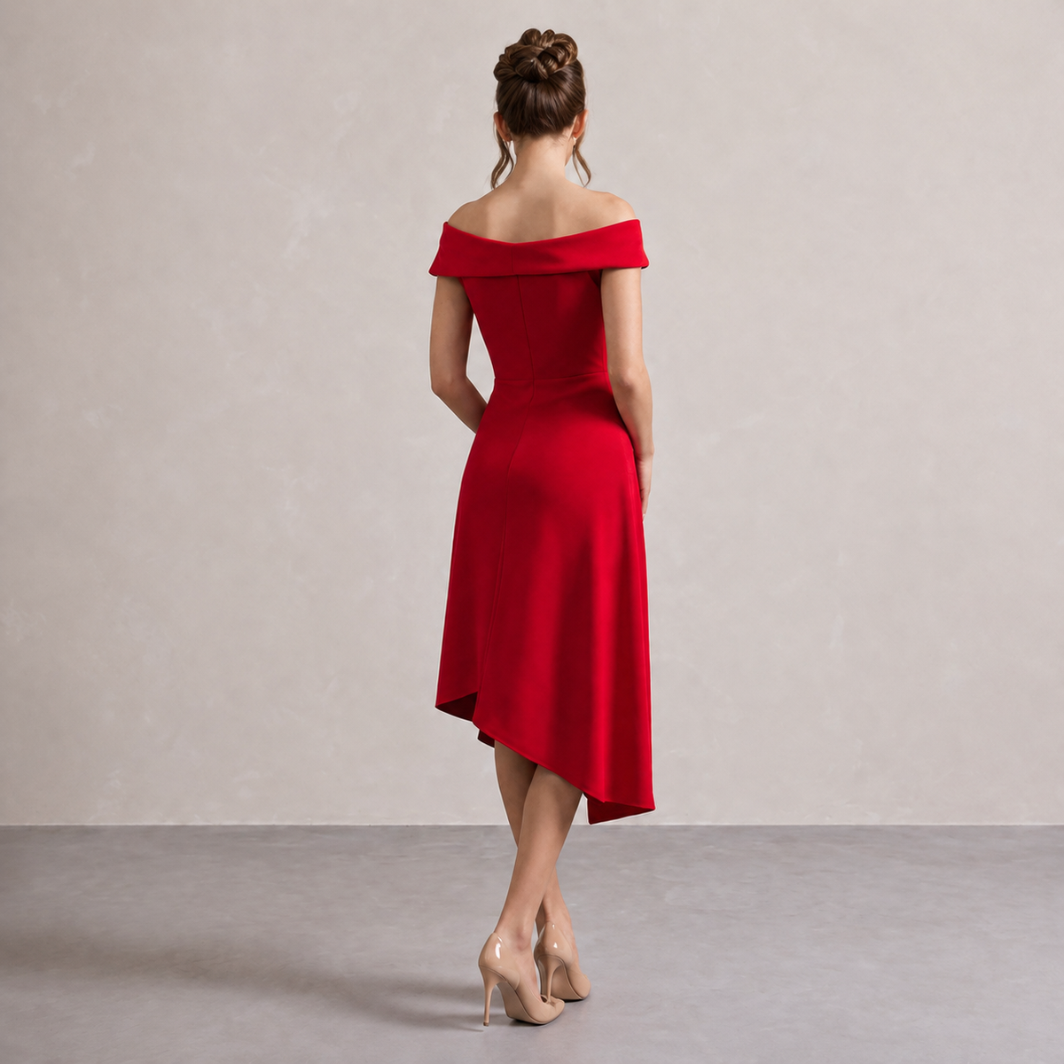 Off Shoulder High Low Asymmetric Midi Dress 6