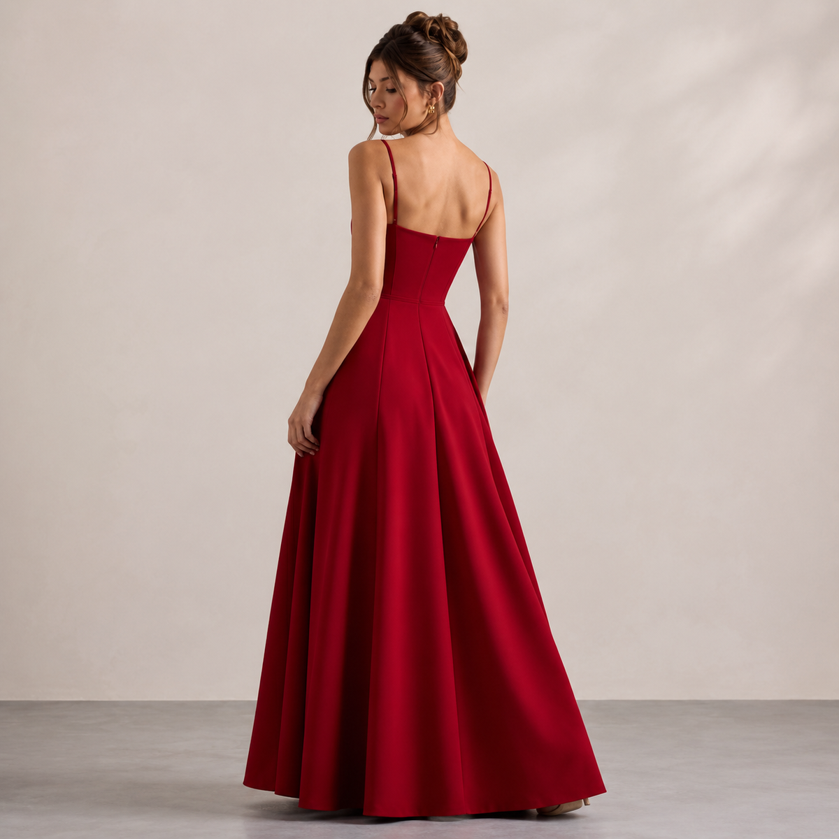 Sweetheart Cami Strap Corset A-Line Satin Midi Dress 12