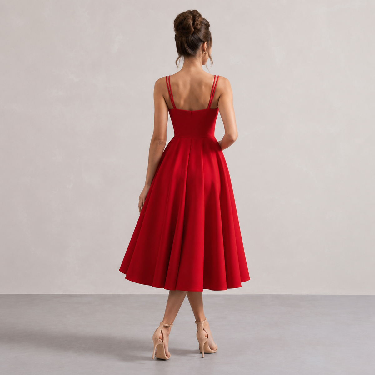 Sweetheart Double Strap Fit and Flare Midi Dress 9