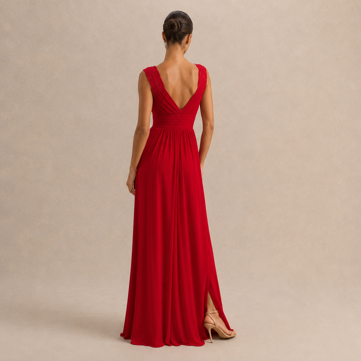 Sweetheart Cap Sleeve High Split Chiffon Maxi Gown 9
