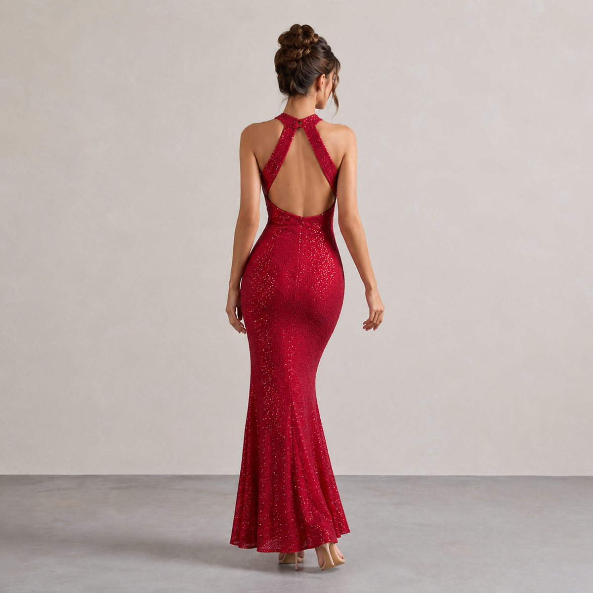 Sequin Cross Halter Neck Mermaid Maxi Gown 6
