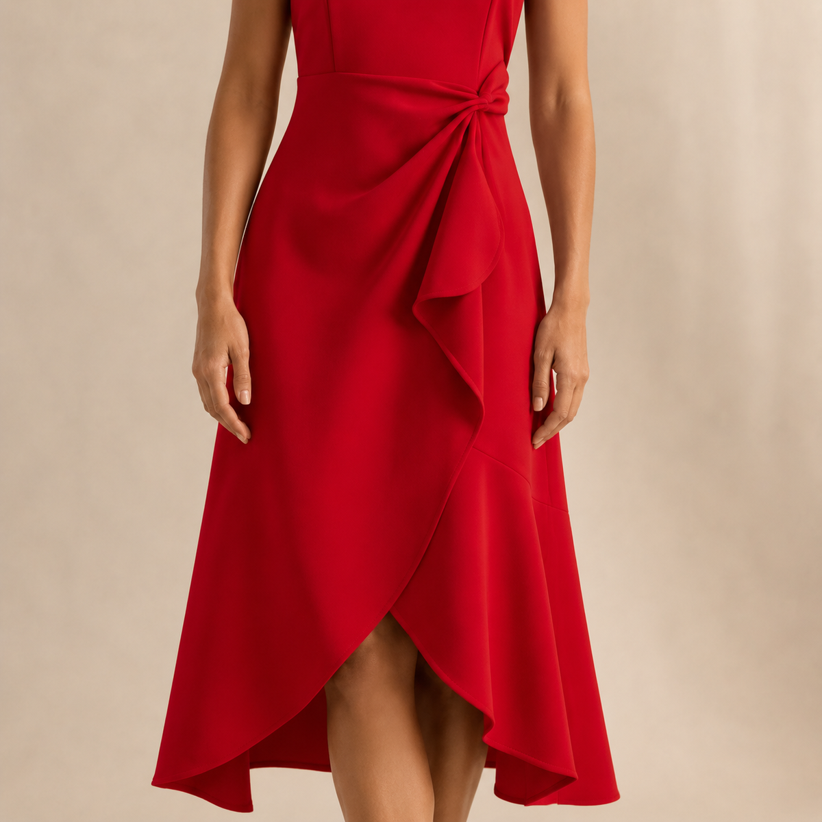 Boat Neck Sleeveless Ruched Ruffle High Low Midi Dress 5