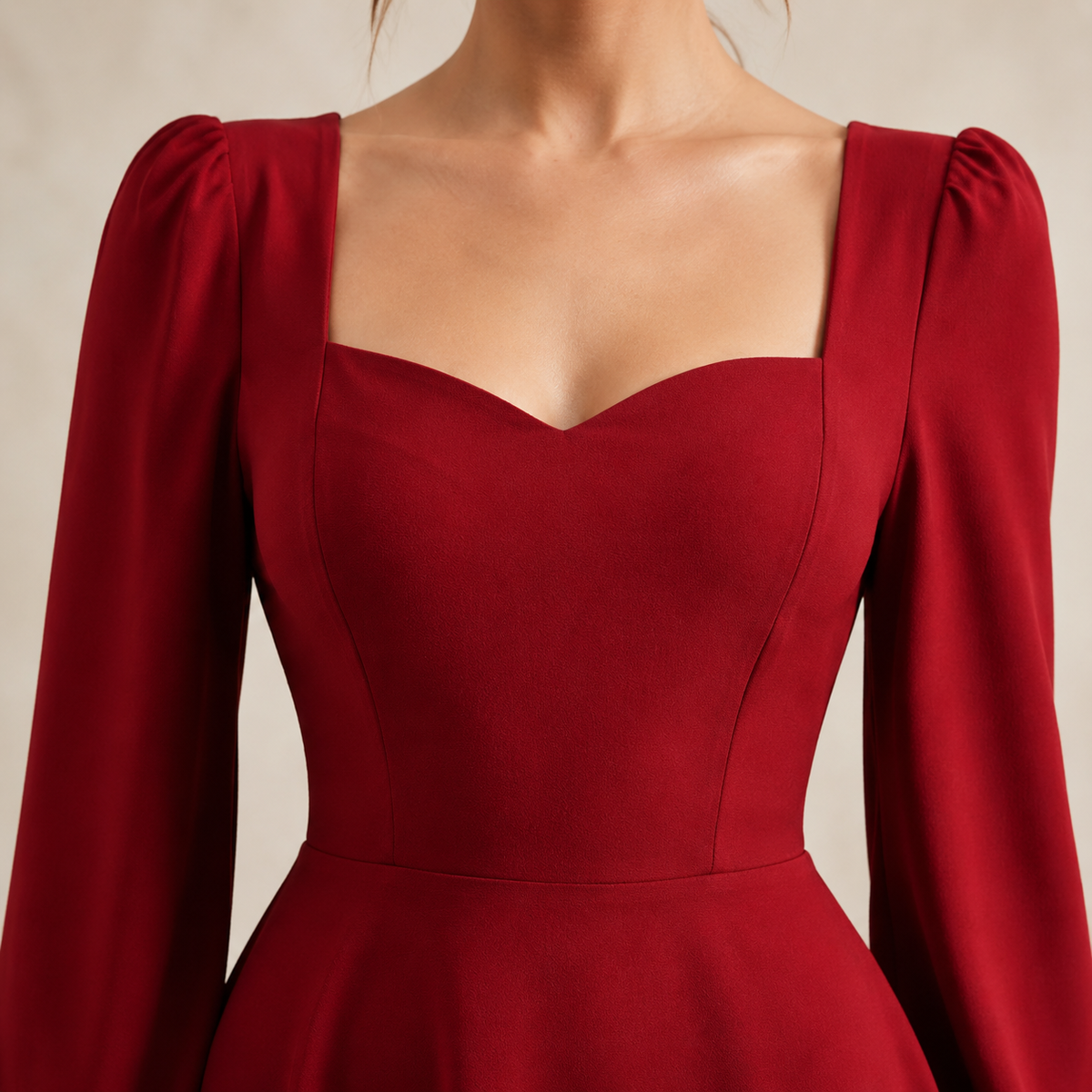 Sweetheart Neck Long Puff Sleeve Fit and Flare Midi Dress 5