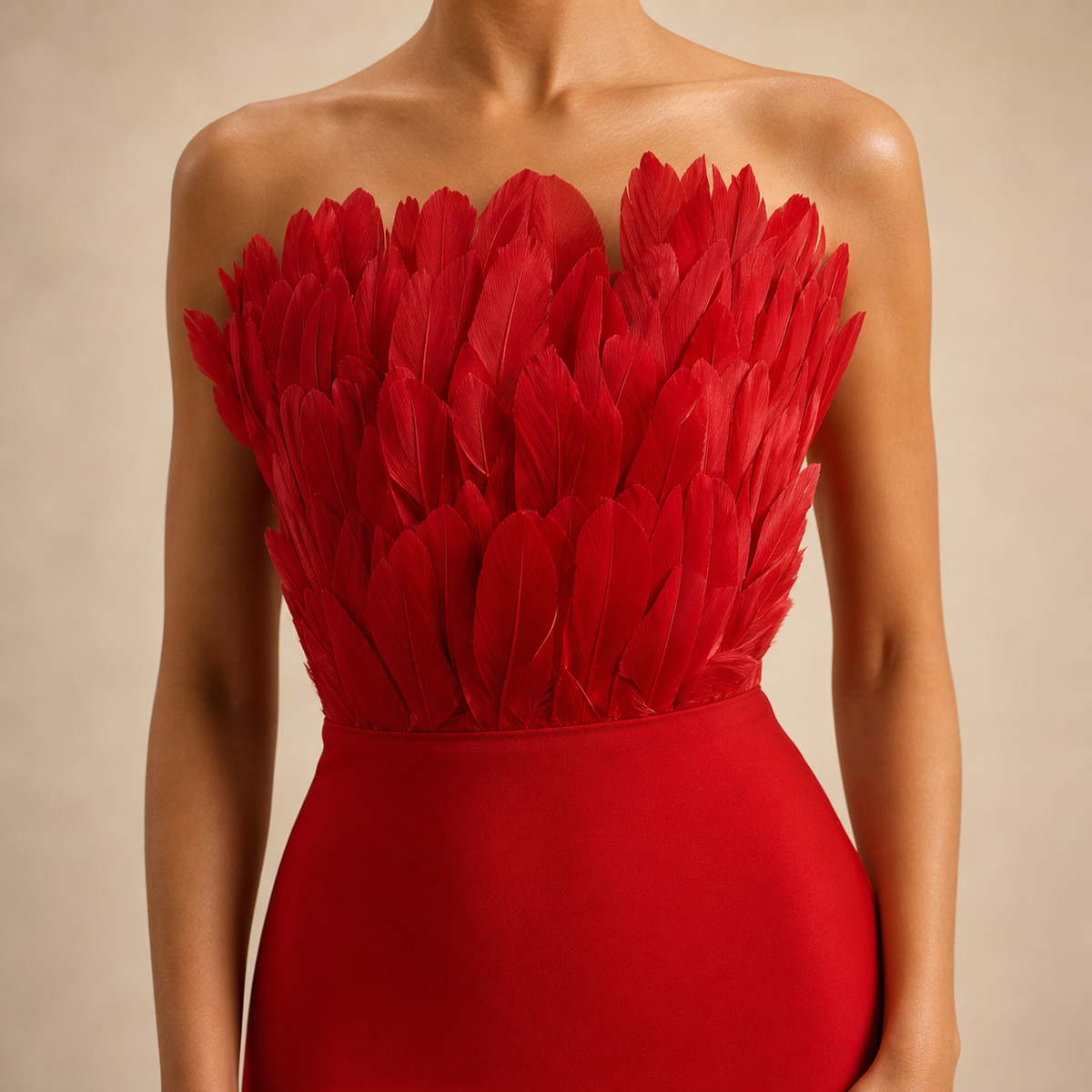 Feather Bodice Strapless Bodycon Midi Dress 2