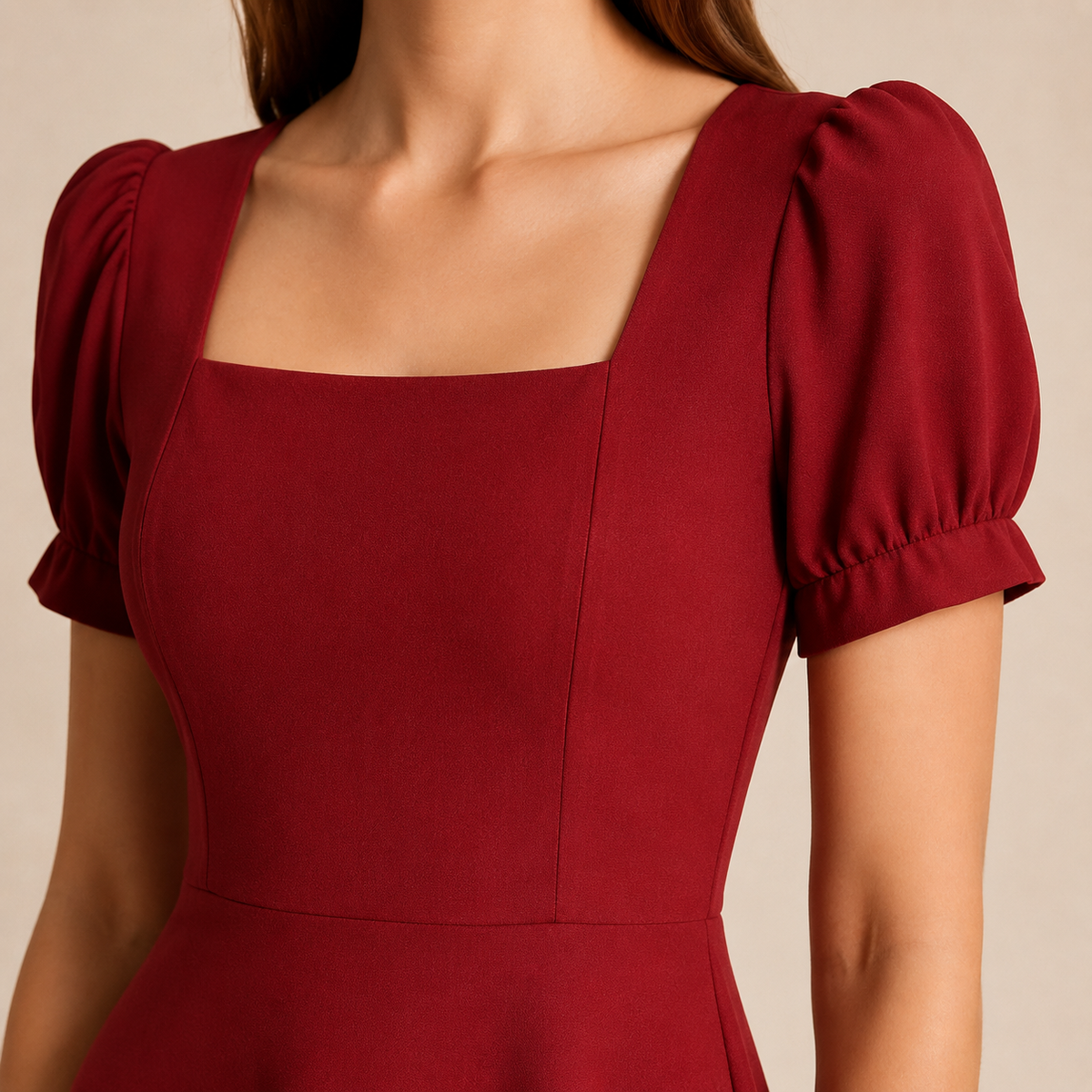 Square Neck Puff Sleeve Fit and Flare Midi Dress 8