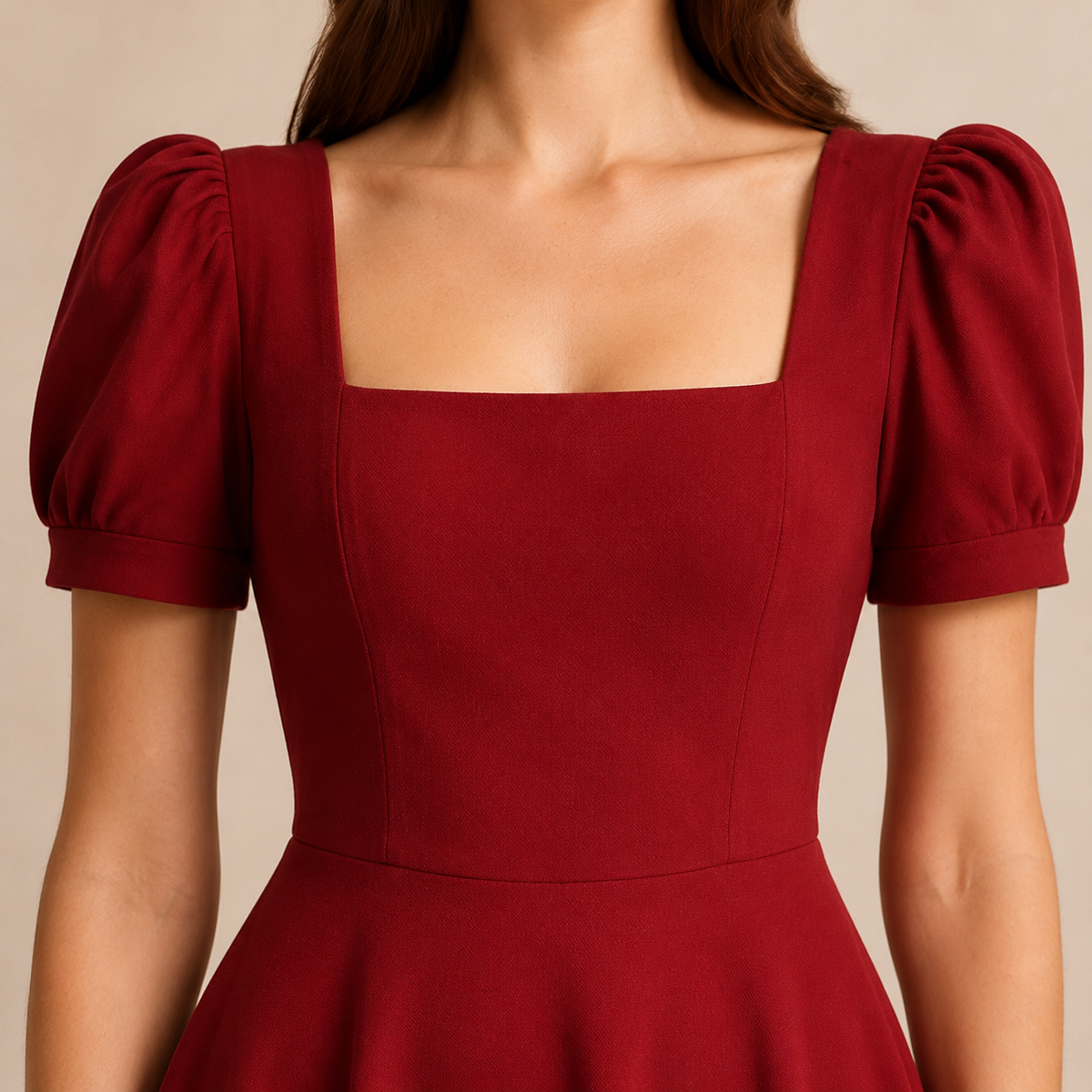 Square Neck Puff Sleeve Fit and Flare Midi Dress 8