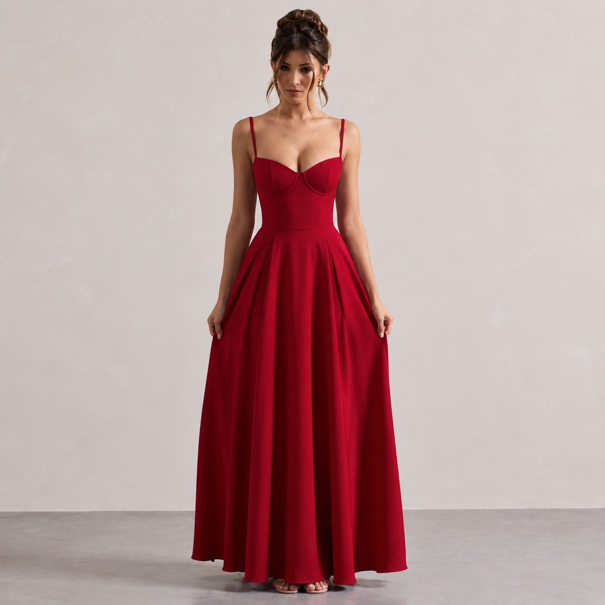 Sweetheart Cami Strap Corset A-Line Satin Midi Dress 10