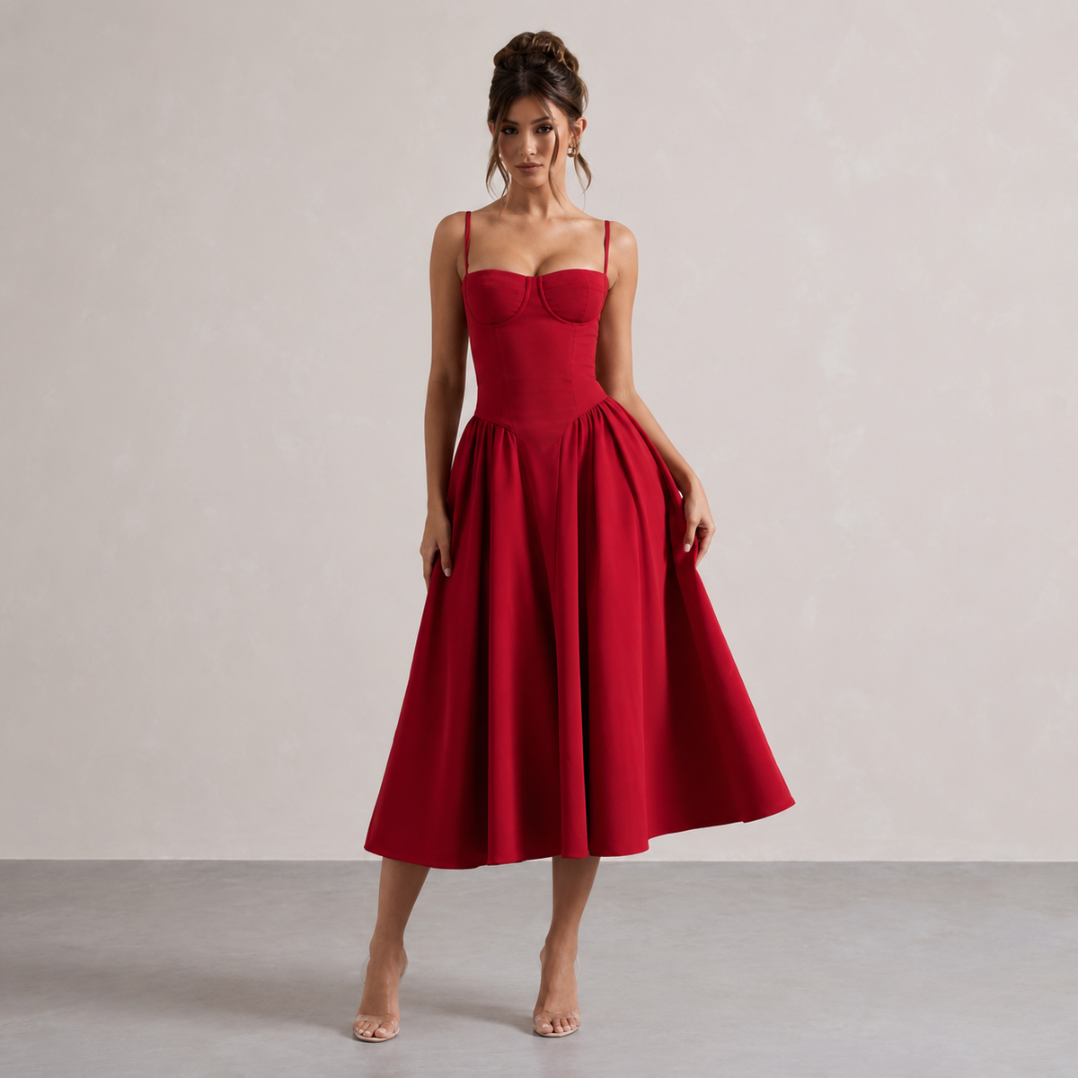 Sweetheart Bustier Fit and Flare Midi Dress 10