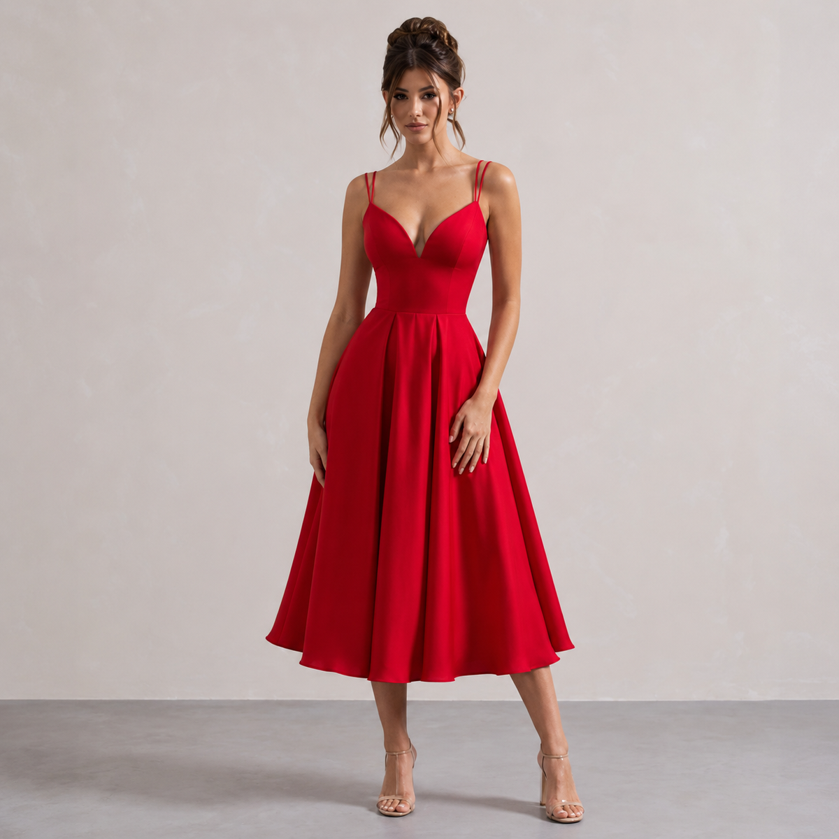 Sweetheart Double Strap Fit and Flare Midi Dress 7