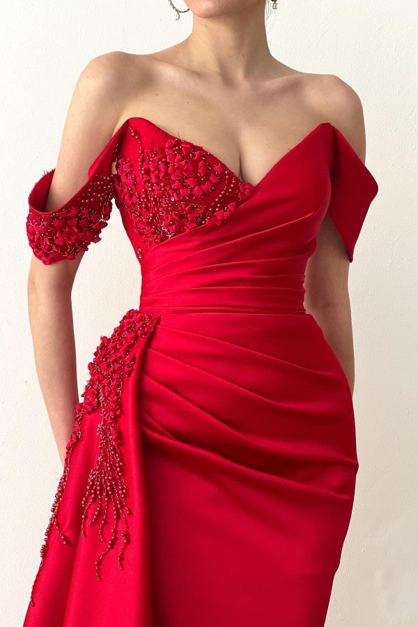 Red Off-the-Shoulder Prom Dress Mermaid With Ruffles - Fashionpara
