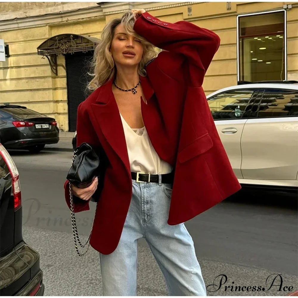 Red Suit Lapel Full Sleeve Coat