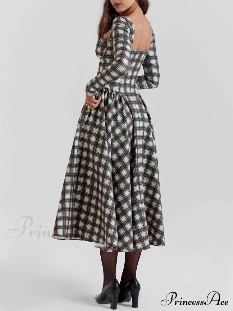 Red Tartan Stylish Corset Midi Dress