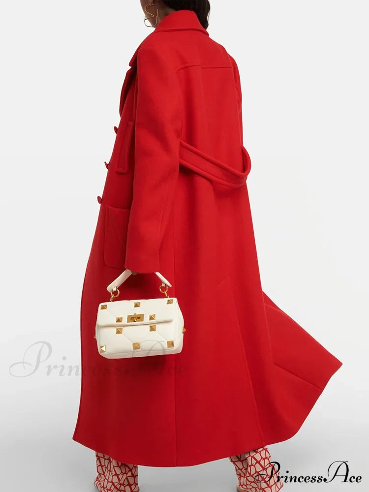 Red Woolen Double Breasted Coat