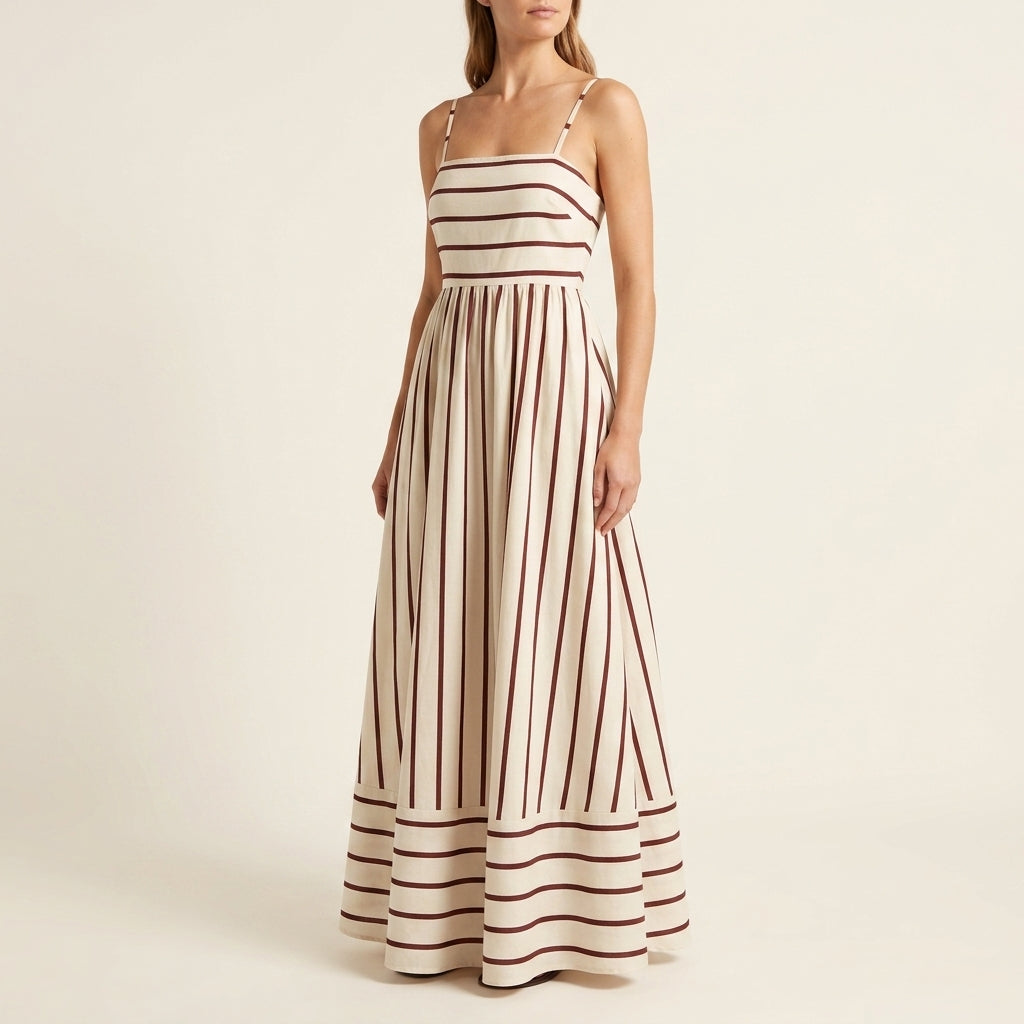 Striped Square Neck Spaghetti Strap Maxi Dress