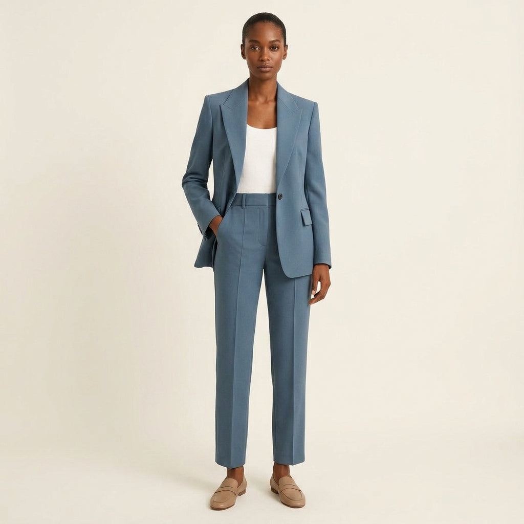 Single Button Blazer and Tapered Trousers Two Piece Set