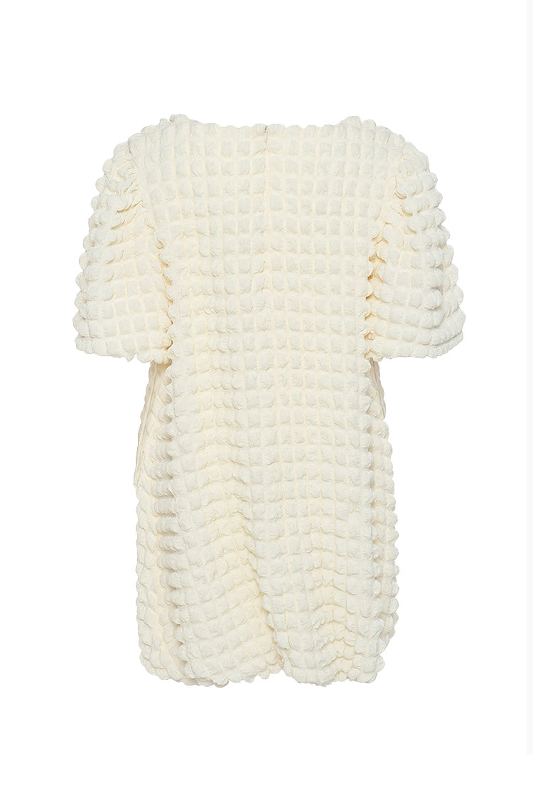 Relaxed Popcorn Round Neck Short Sleeve Oversized Summer Mini Dress - Fashionpara