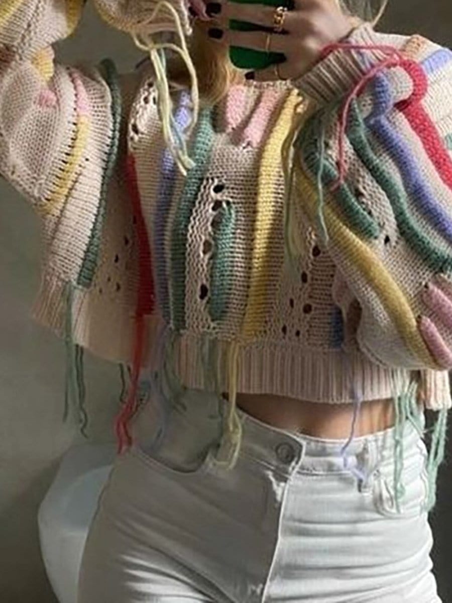 Fashion Pov Elegant Tassel Knit Sweater for Chic Style