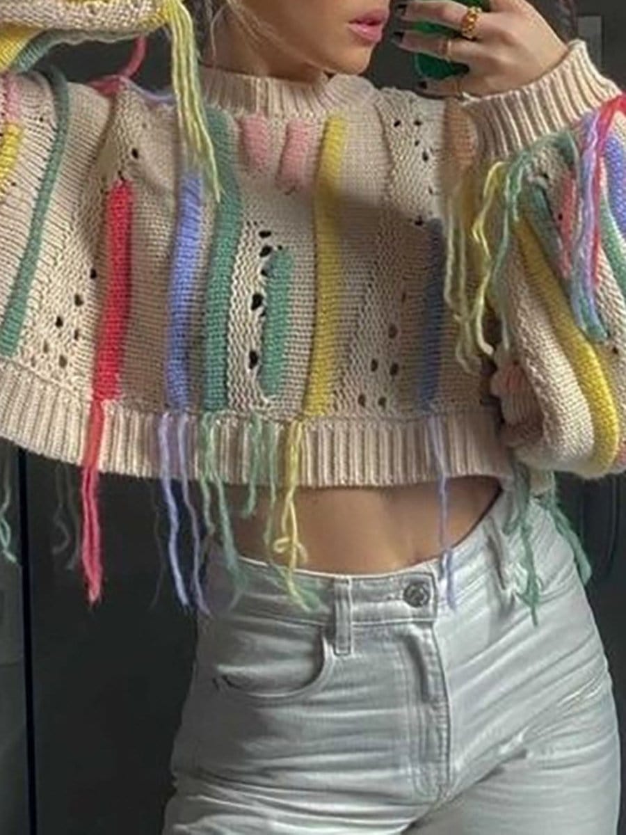Fashion Pov Elegant Tassel Knit Sweater for Chic Style