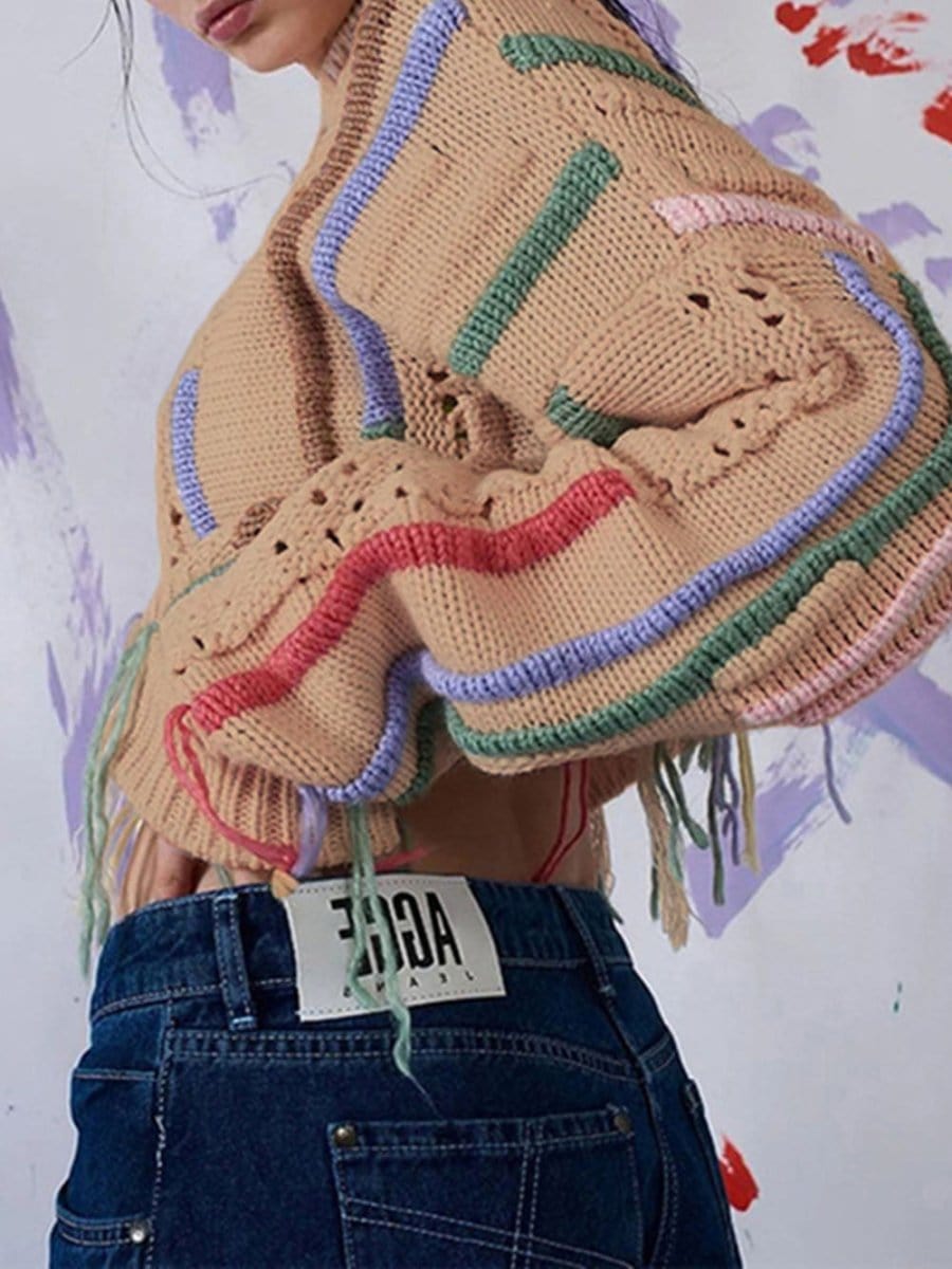 Fashion Pov Elegant Tassel Knit Sweater for Chic Style