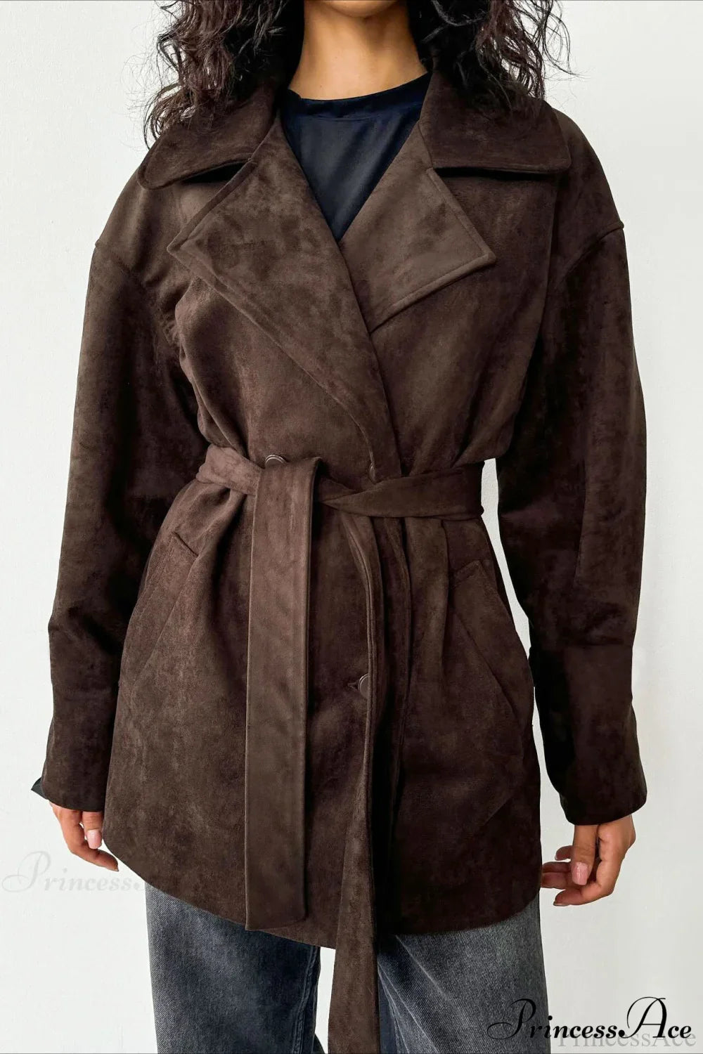 Elegant Brown Suede Retro Jacket with Tied Detail for Style