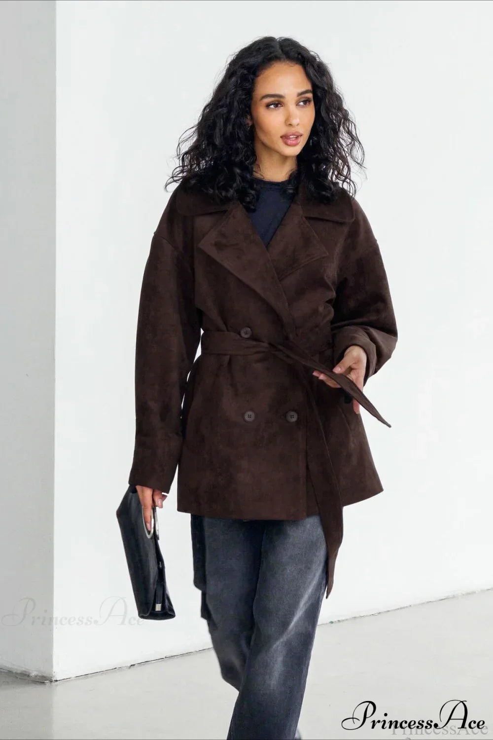 Elegant Brown Suede Retro Jacket with Tied Detail for Style
