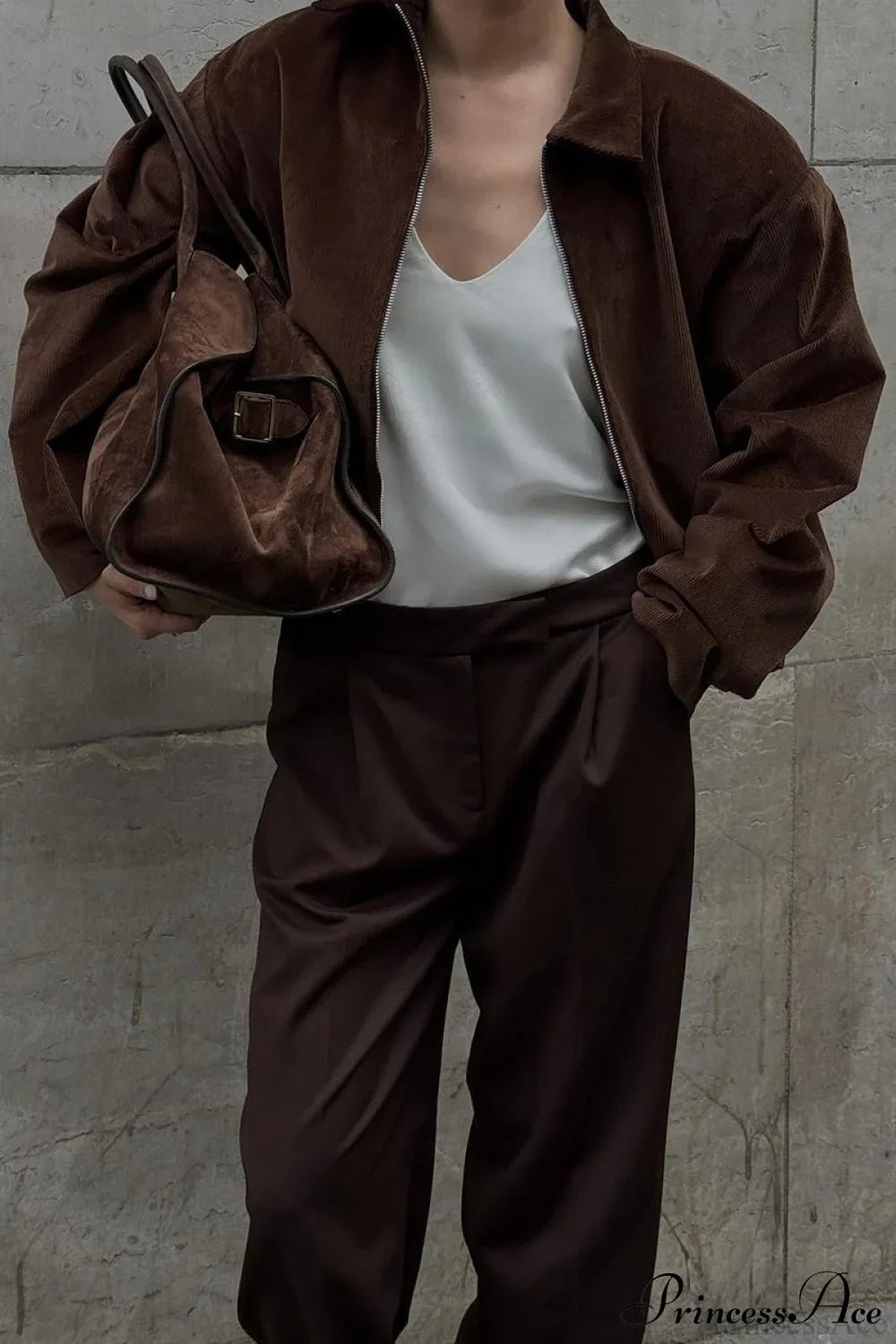 Retro Coffee Cotton Corduroy Zip Jacket