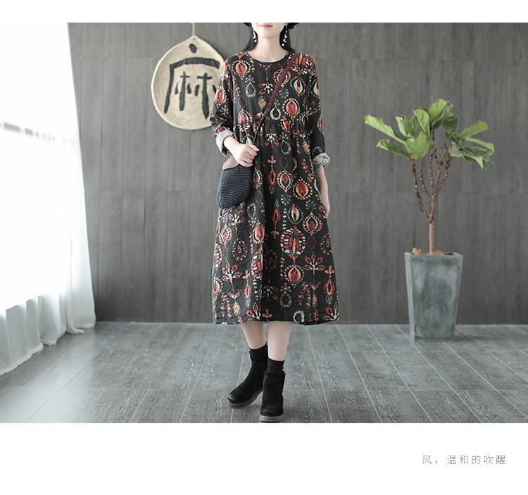 Ethnic Print Round Neck Long Sleeve A-Line Maxi Dress 5