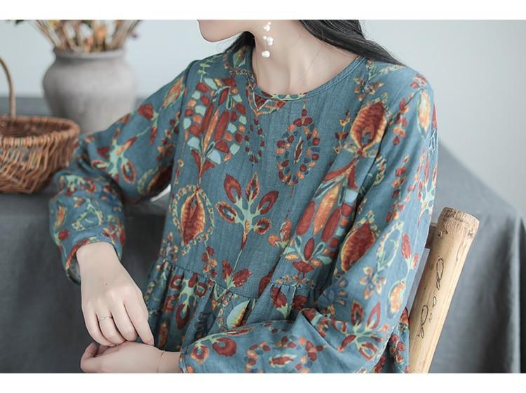 Ethnic Print Round Neck Long Sleeve A-Line Maxi Dress 6