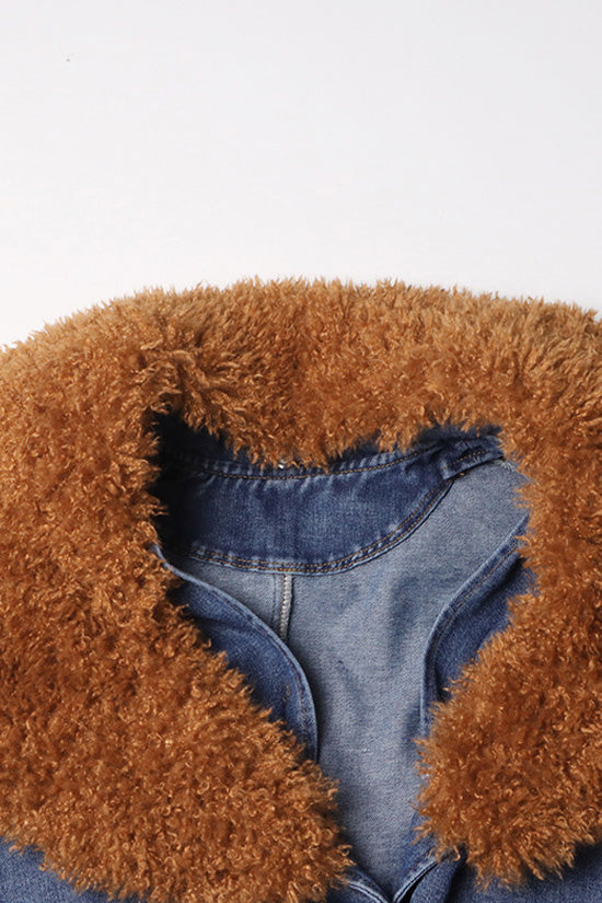 Chic Rosedress Denim Trench Coat with Faux Fur Collar