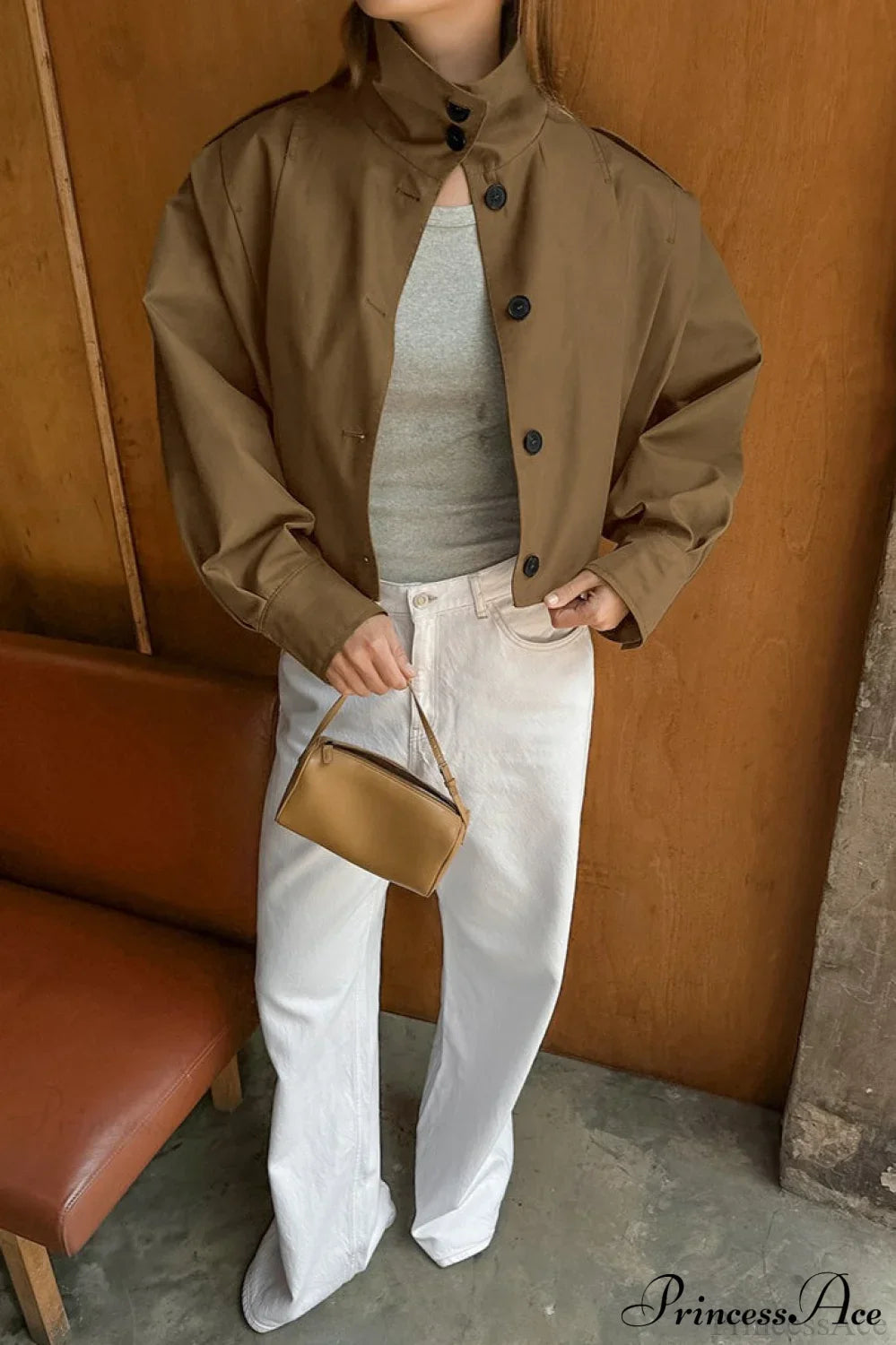 Retro Khaki Lapel Single-Breasted Jacket