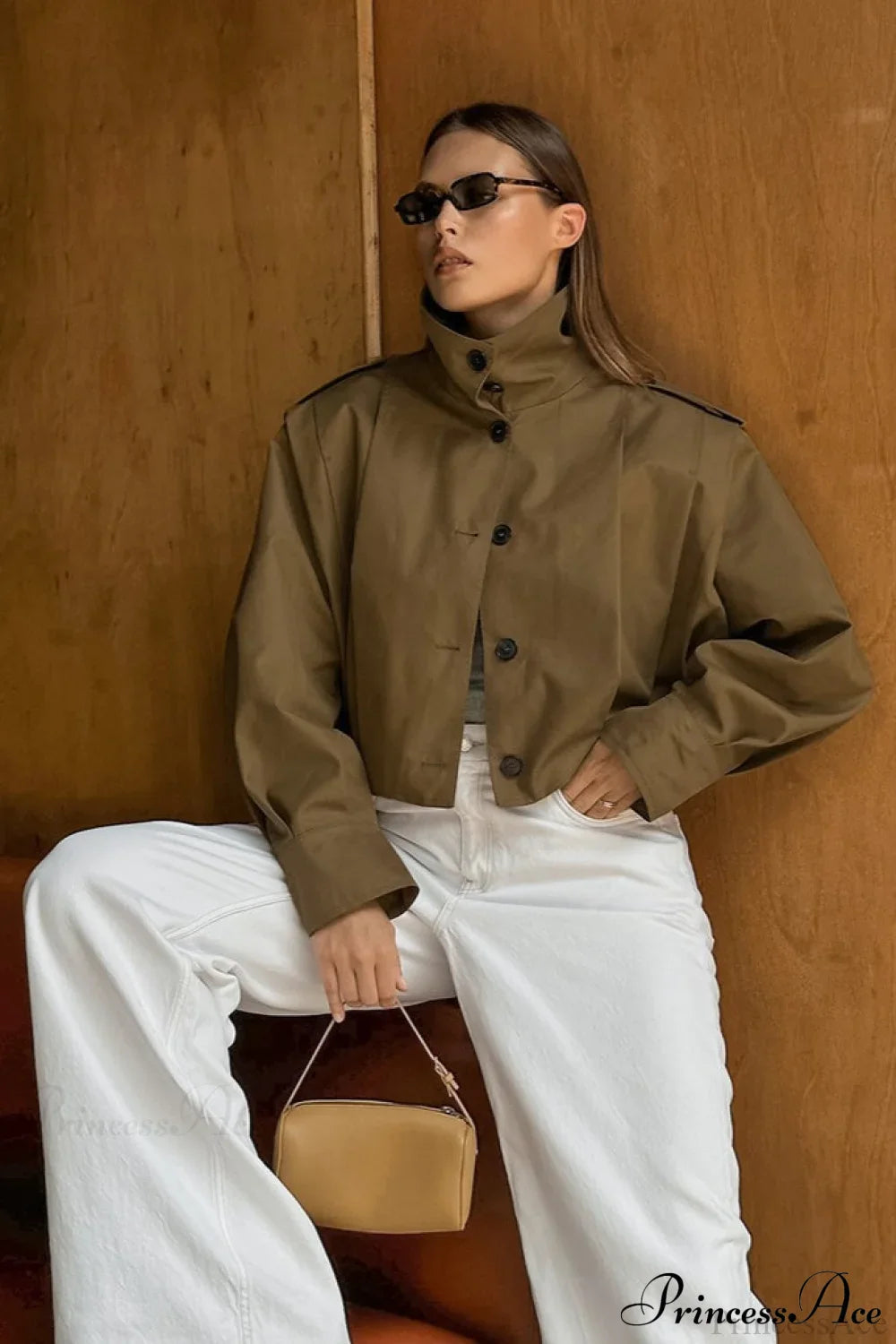 Retro Khaki Lapel Single-Breasted Jacket Khaki / S