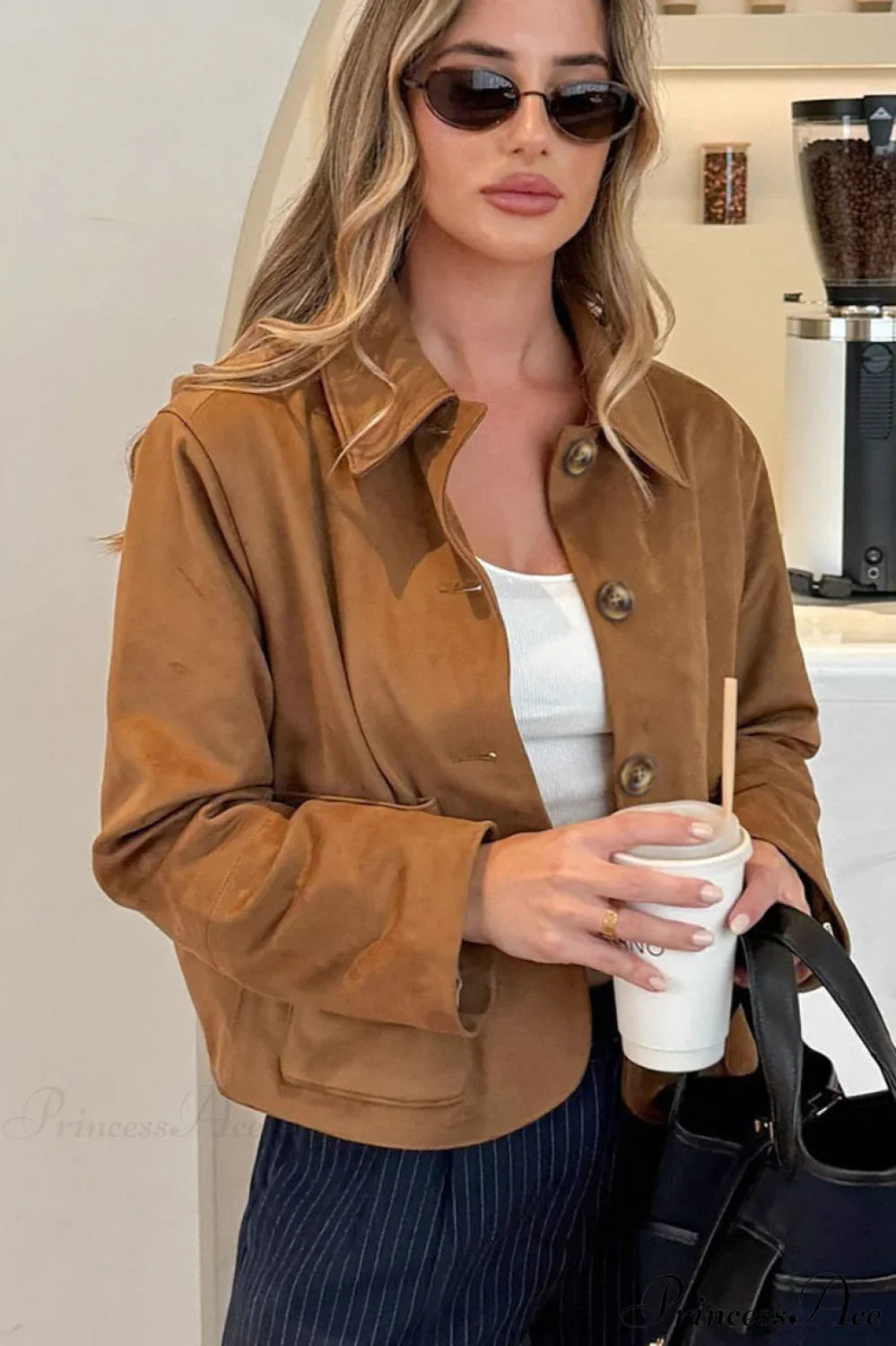 Elegant Retro Suede Coat with Timeless Old Money Style