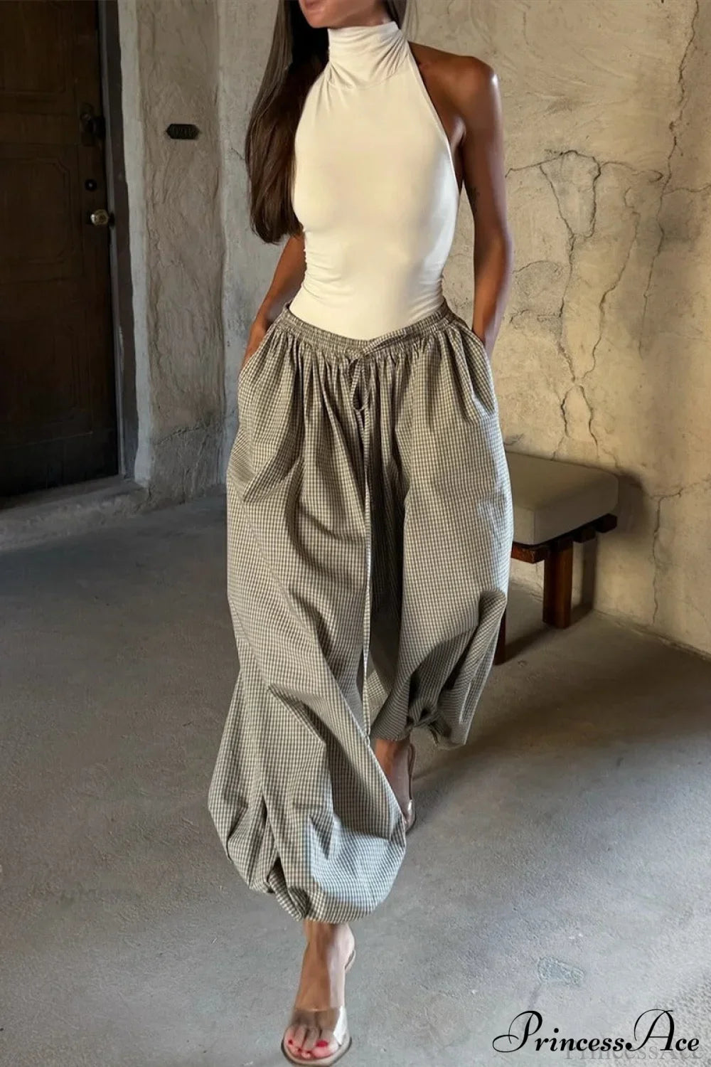 Retro Plaid Loose Fit Bloomers Pants