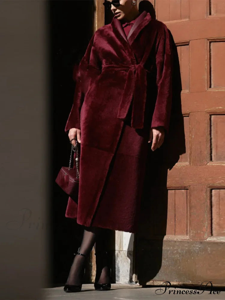 Reversible Burgundy Faux Fur Coat