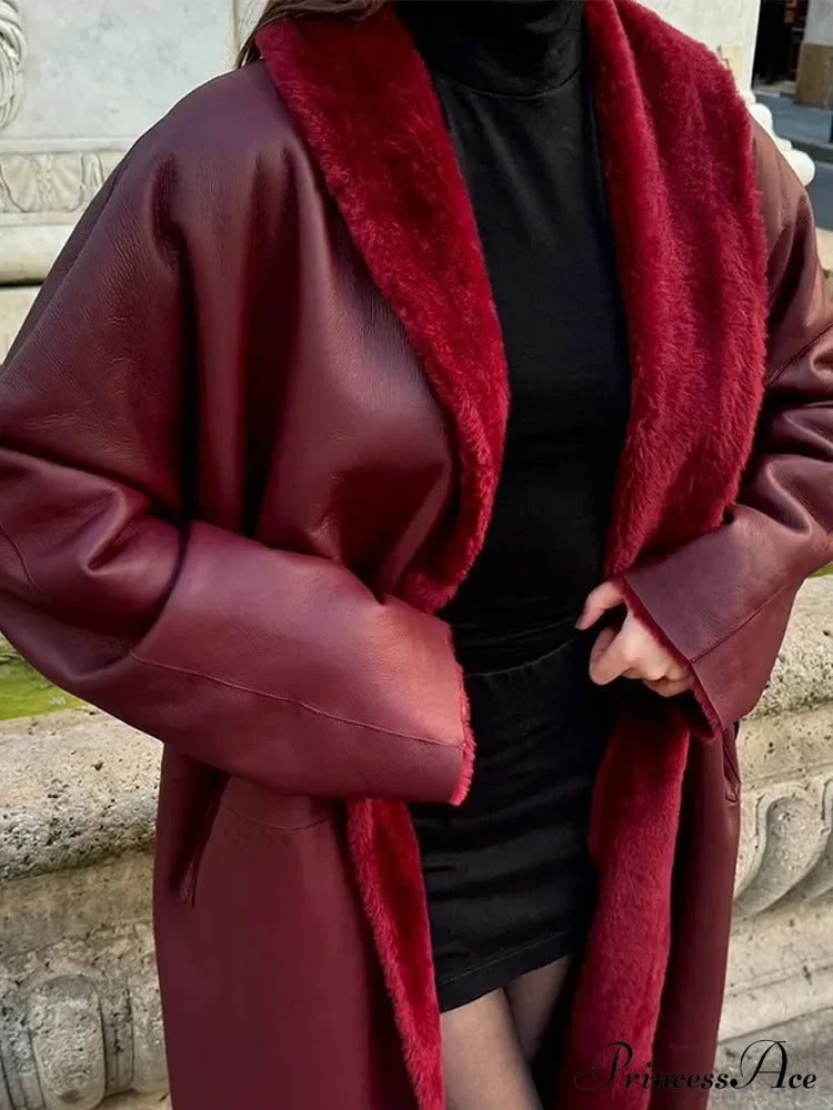 Reversible Burgundy Faux Fur Coat / S Coats-241208