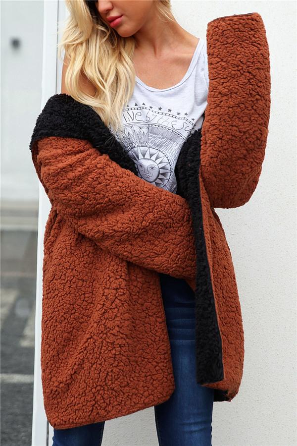 Reversible Thick Faux Lambswool Jacket in Purple and Black