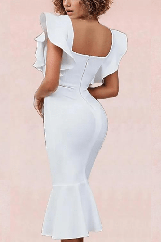 Rhea Bodycon Midi Dress - Pearl White - Fashionpara