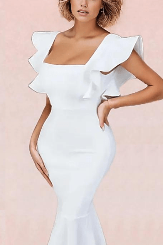 Rhea Bodycon Midi Dress - Pearl White - Fashionpara