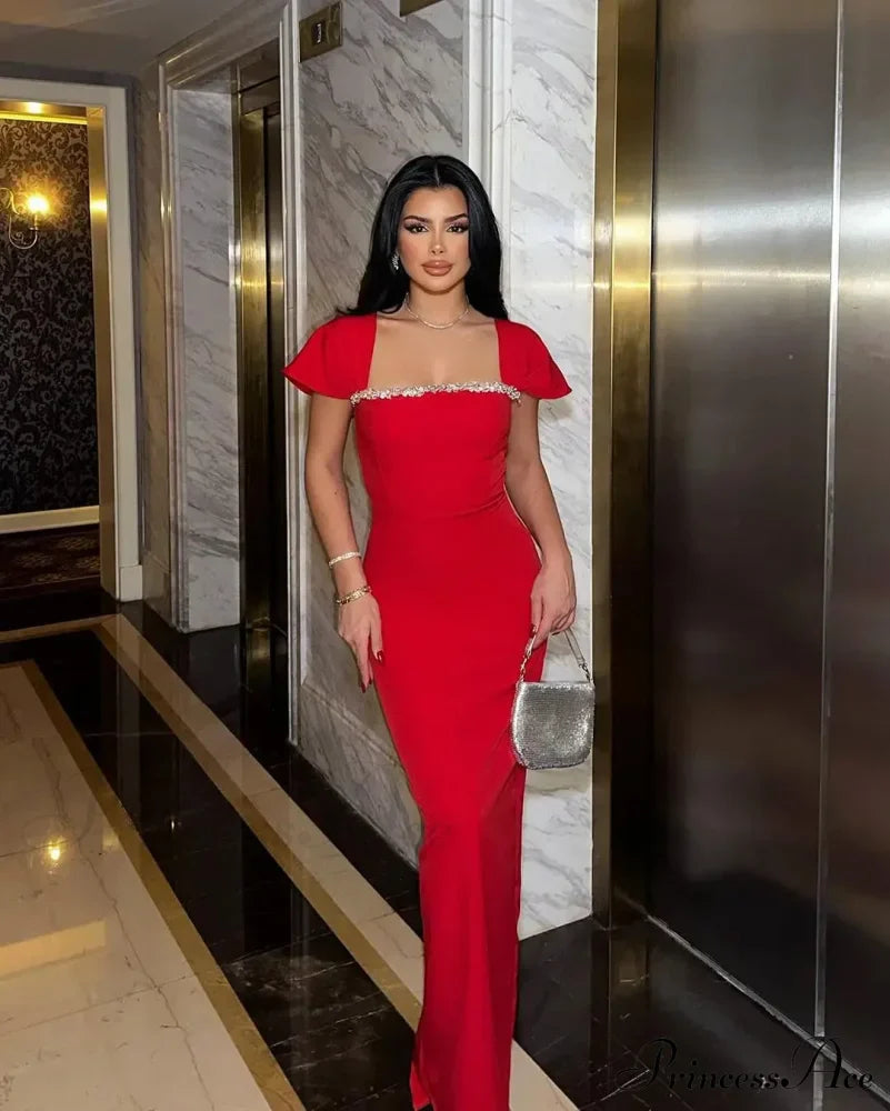 Rhinestone Neck Hanging Party Dress Red / Xs Partydress-241208