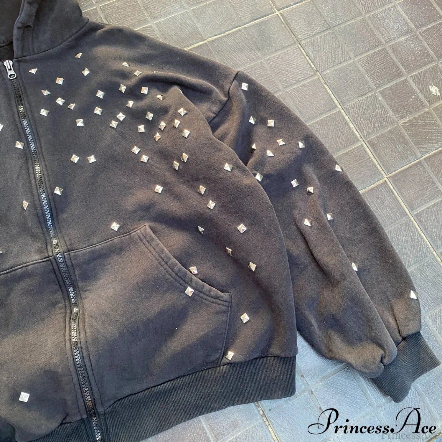 Rhinestone Zip-Up Street Hip-Hop Hoodie