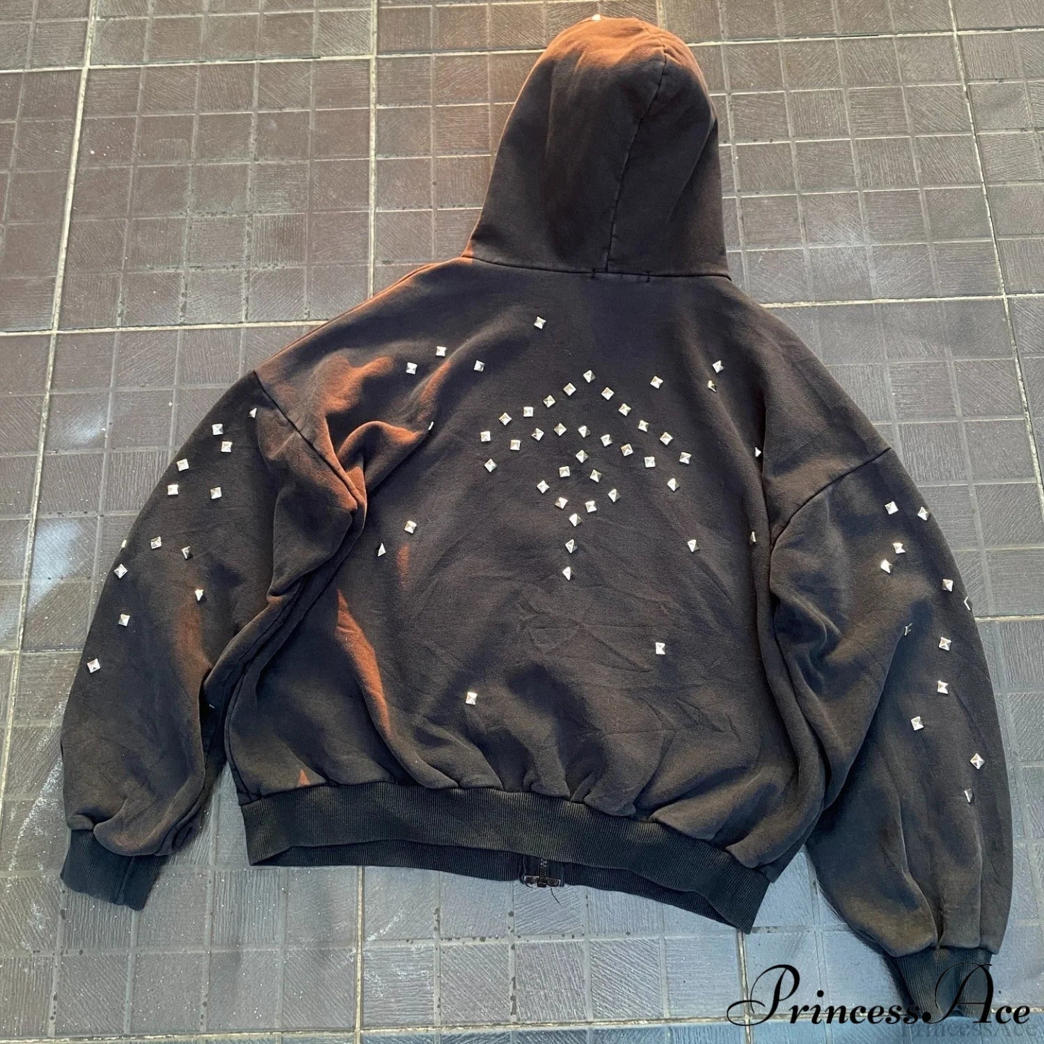 Rhinestone Zip-Up Street Hip-Hop Hoodie