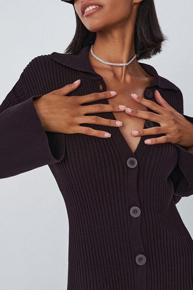 Rosedress Chocolate Ribbed Long Sleeve Maxi Sweater Dress