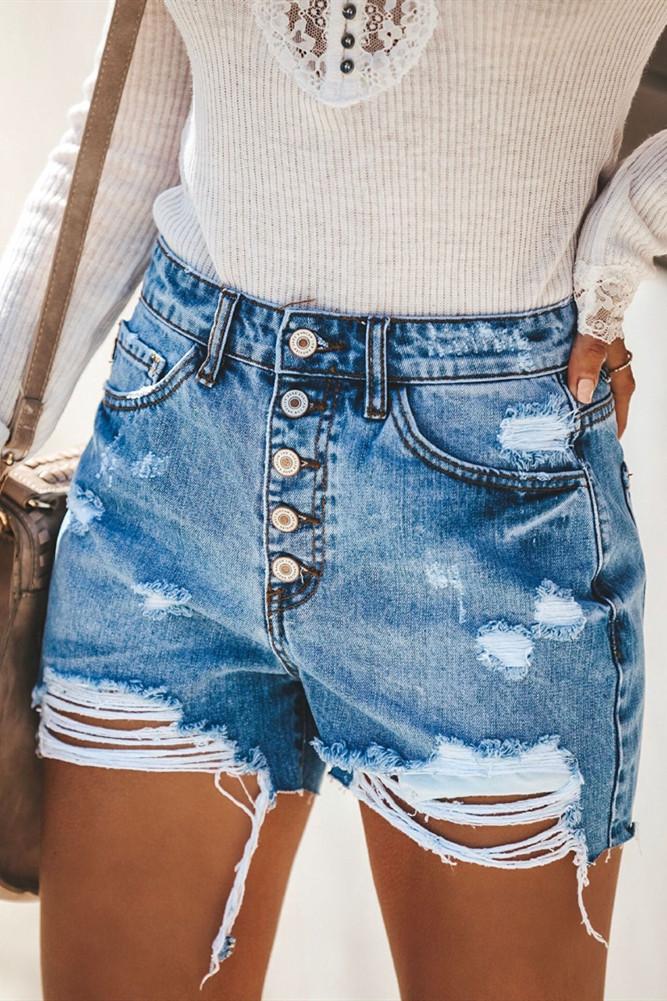 Ripped Hole Push Up Skinny Denim Shorts