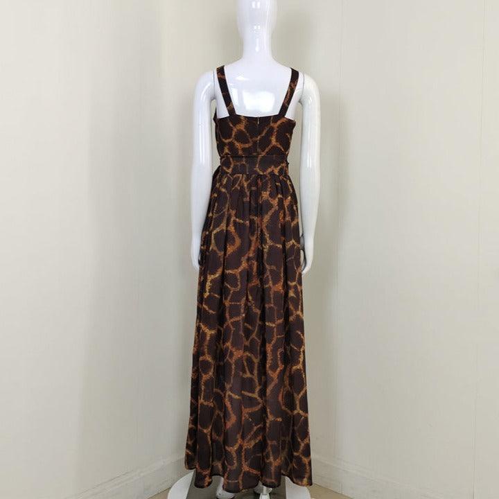 Animal Print Sweetheart Sleeveless A-Line Maxi Gown