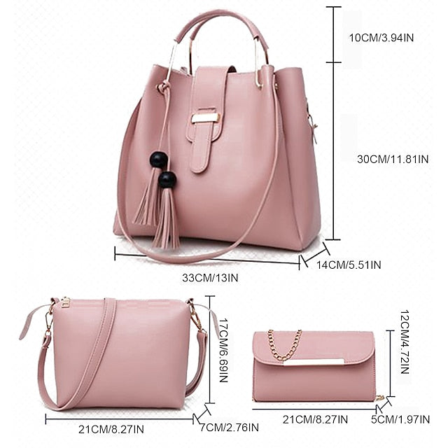 Leather Set Tote 3-Piece Pink Faux - Handbag